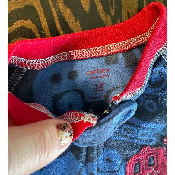 Carters Fleece Zip-Up 12 Month Firetrucks Blue Red (438) - Picture 3 of 3